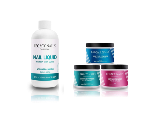 Legacy Nails 8 oz LIQUID MONOMER + Three Acrylic Powders,n 4 oz Clear, Pink & White
