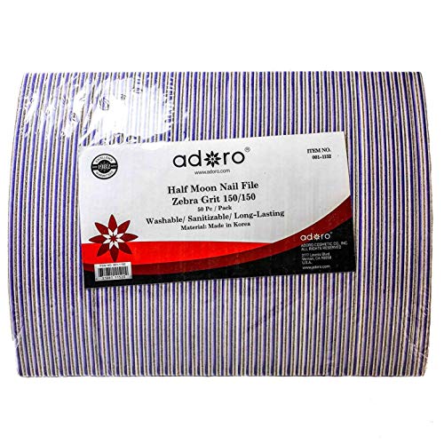 Adoro Half Moon Nail File Zebra Grit 50pcs Washable/Sanitizable/Long Lasting Priority Shipment (150/150)