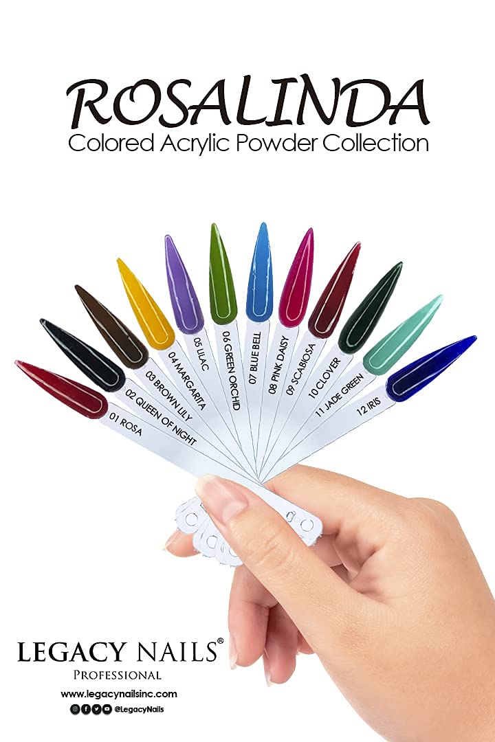 Legacy Nail Acrylic Powder ROSALINDA Collections - 12 Colors Professional Nail Art Powder Set Manicure DIY for Dip & Acrylic Nail Extensions