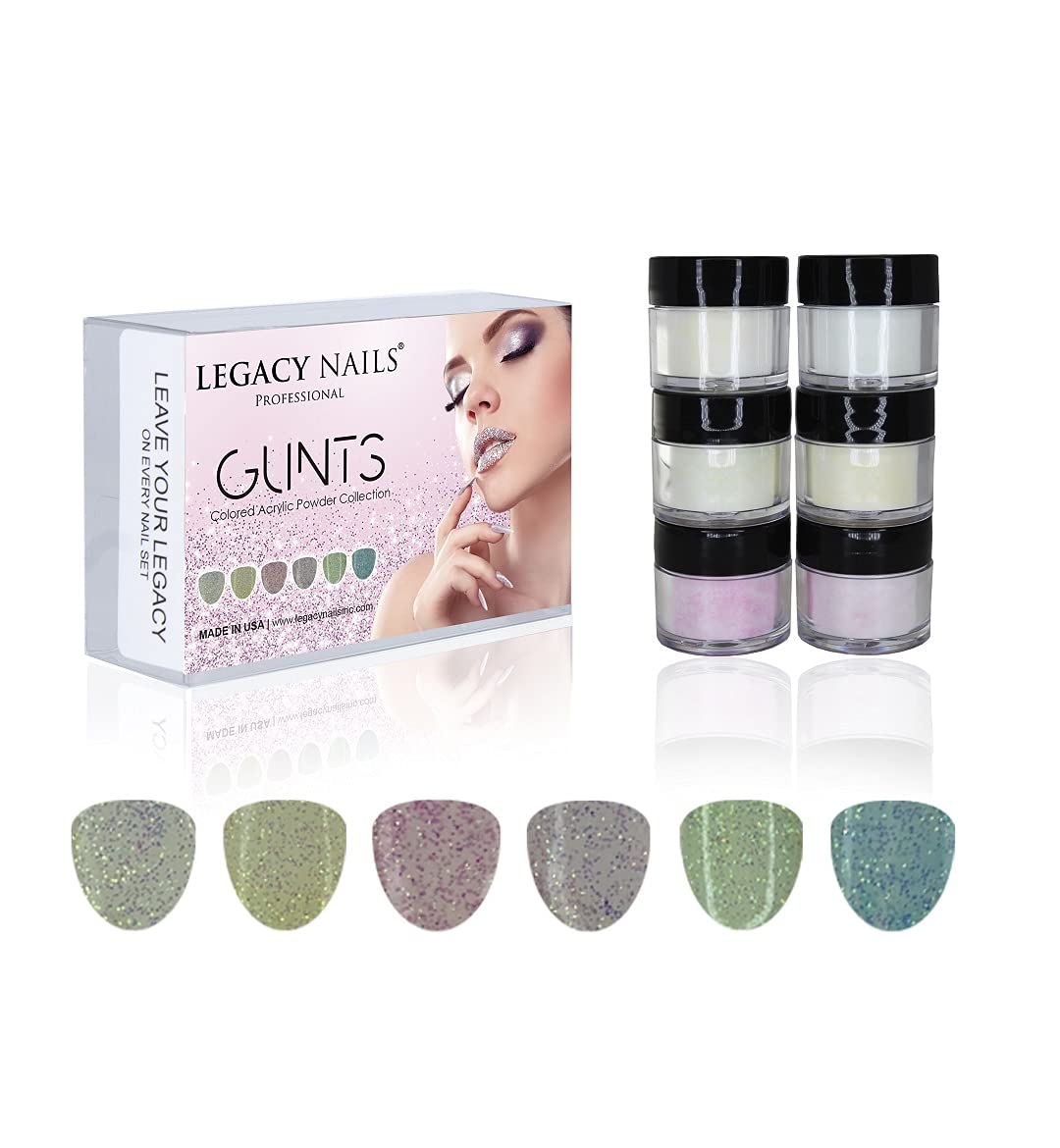 Legacy Nails Professional GLINTS COLLECTION Acrylic Powder Kit 6 Colors Nail Art