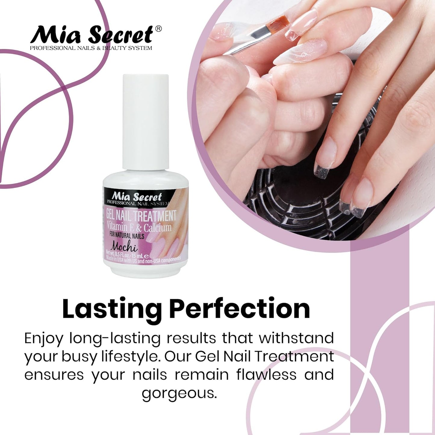 Mia Secret Gel Nail Treatment with Vitamin E and Calcium, 15ml - MOCHI Gel Nail Polish with Vitamin E and Calcium - Nail Repair and Strengthening Gel for Nails