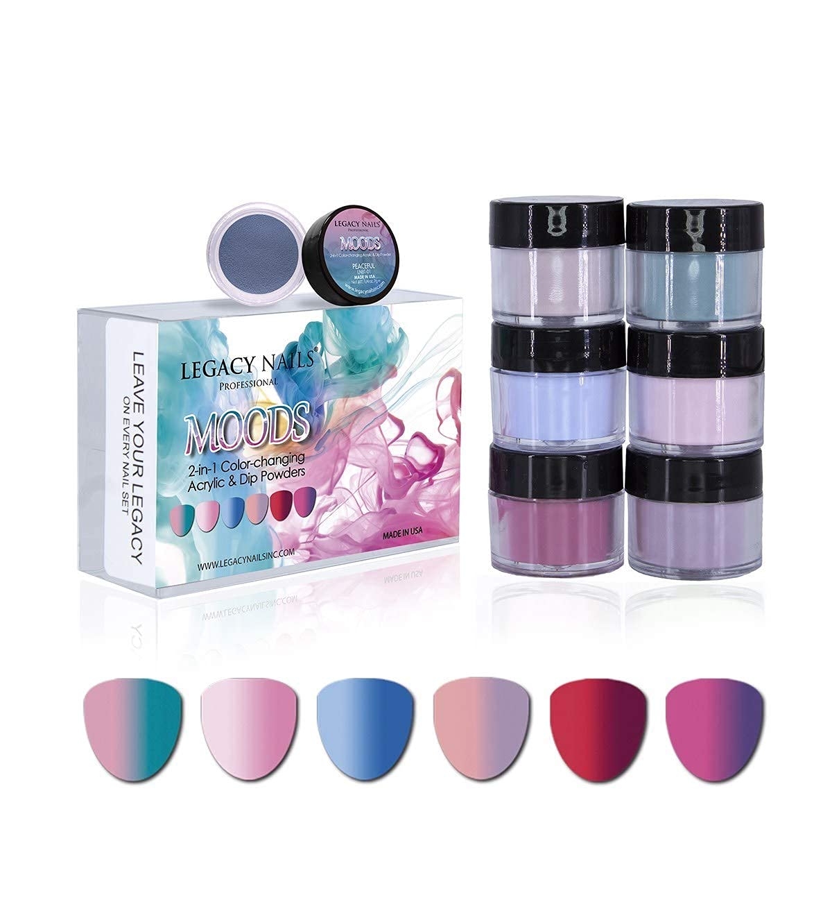 Legacy Nails Professional MOOD COLLECTION Acrylic Powder Kit 6 Colors Nail Art