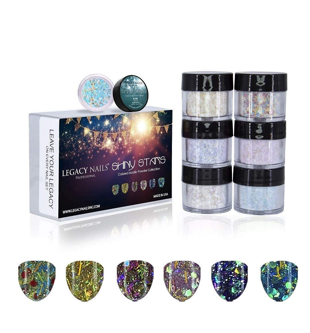 Legacy Nails Professional SHINY STAR COLLECTION Acrylic Powder Kit 6 Colors Nail Art