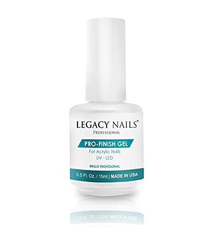 Legacy Nails Pro Finish Gel 0.5oz for Acrylic System, Gel System, or Fiberglass. UV or LED gel-curing Lamp. Protects Manicure From Chipping, Peeling & Discoloration.