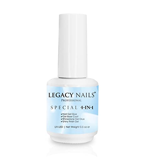 Legacy Nails Professional Special 4-in-1 Finish Gel 0.5 oz Use it as Nail Tip Gel Glue, Rig Stone Gel Glue, Base Coat & Finish Gel Ultra-Shine Finish