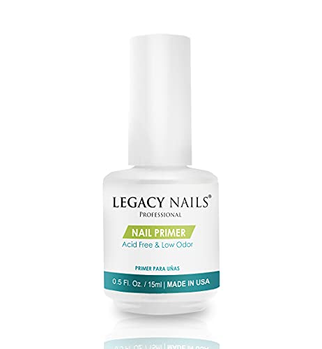 Legacy Nails Nail Primer 0.5oz/ 15ml - Low Odor, Acid-Free & pH leveling polymer. Works as a bridge between natural nails and acrylic and gel systems, gel polish, and nail lacquers.