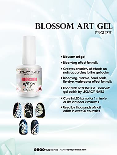 Legacy Nails Blossom Art Gel 0.5oz. Clear Nail Blooming Gel Polish for Nail Art Decoration Blooming Effect Nail Art Gel DIY and Salon Use Blossom Gel for Manicure Art Design with Nail Pen