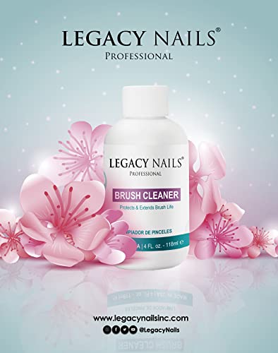 Legacy Nails Brush Cleaner 4 FL OZ – Protects & Extends Brush Life - Solvent-based - Removes Acrylic Residues of Nail Brushes - Protects Bristles from Drying and Falling Out - Acts Quickly & Effectively