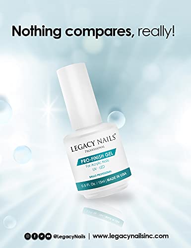 Legacy Nails Pro Finish Gel 0.5oz for Acrylic System, Gel System, or Fiberglass. UV or LED gel-curing Lamp. Protects Manicure From Chipping, Peeling & Discoloration.