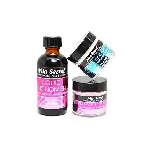 Mia Secret SECRET 2oz LIQUID MONOMER + 1oz CLEAR + 1oz PINK ACRYLIC POWDER NAIL ART