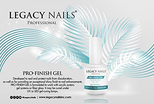 Legacy Nails Pro Finish Gel 0.5oz for Acrylic System, Gel System, or Fiberglass. UV or LED gel-curing Lamp. Protects Manicure From Chipping, Peeling & Discoloration.