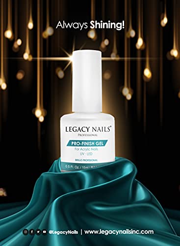 Legacy Nails Pro Finish Gel 0.5oz for Acrylic System, Gel System, or Fiberglass. UV or LED gel-curing Lamp. Protects Manicure From Chipping, Peeling & Discoloration.