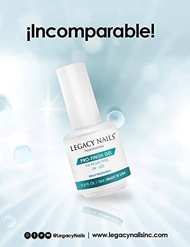 Legacy Nails Pro Finish Gel 0.5oz for Acrylic System, Gel System, or Fiberglass. UV or LED gel-curing Lamp. Protects Manicure From Chipping, Peeling & Discoloration.