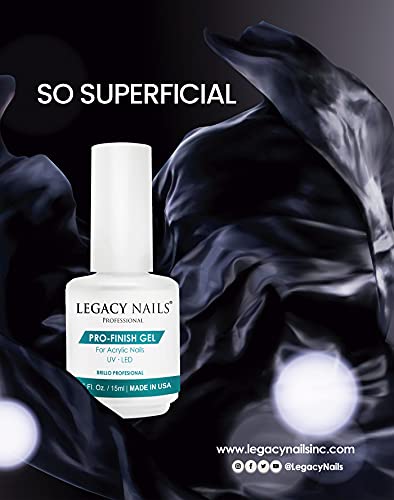 Legacy Nails Pro Finish Gel 0.5oz for Acrylic System, Gel System, or Fiberglass. UV or LED gel-curing Lamp. Protects Manicure From Chipping, Peeling & Discoloration.