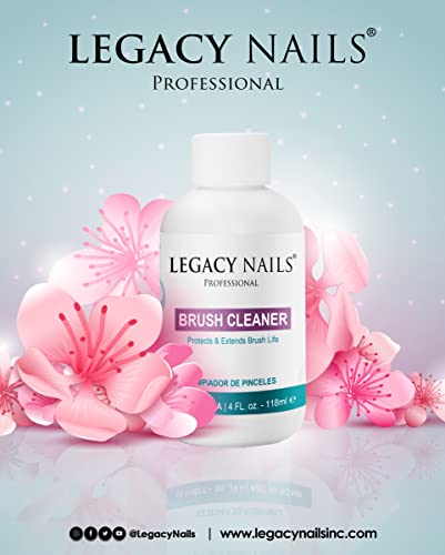 Legacy Nails Brush Cleaner 4 FL OZ – Protects & Extends Brush Life - Solvent-based - Removes Acrylic Residues of Nail Brushes - Protects Bristles from Drying and Falling Out - Acts Quickly & Effectively