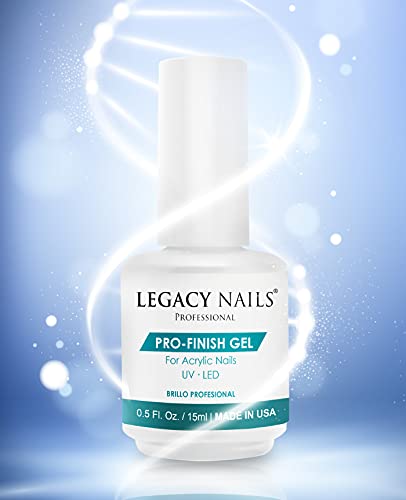 Legacy Nails Pro Finish Gel 0.5oz for Acrylic System, Gel System, or Fiberglass. UV or LED gel-curing Lamp. Protects Manicure From Chipping, Peeling & Discoloration.