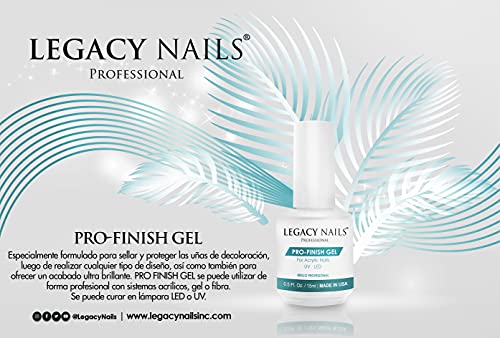 Legacy Nails Pro Finish Gel 0.5oz for Acrylic System, Gel System, or Fiberglass. UV or LED gel-curing Lamp. Protects Manicure From Chipping, Peeling & Discoloration.