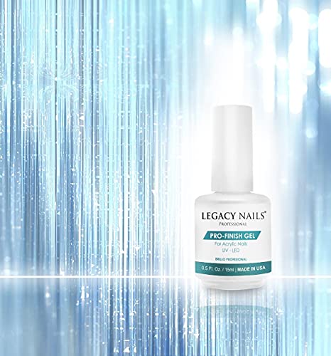 Legacy Nails Pro Finish Gel 0.5oz for Acrylic System, Gel System, or Fiberglass. UV or LED gel-curing Lamp. Protects Manicure From Chipping, Peeling & Discoloration.