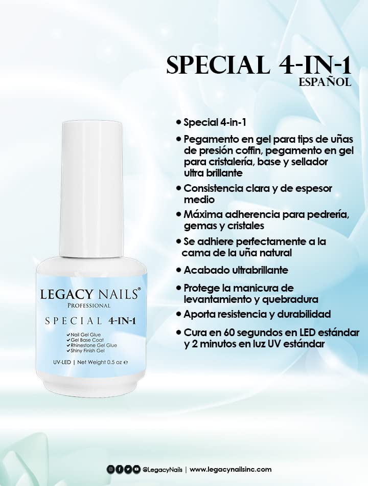 Legacy Nails Professional Special 4-in-1 Finish Gel 0.5 oz Use it as Nail Tip Gel Glue, Rig Stone Gel Glue, Base Coat & Finish Gel Ultra-Shine Finish