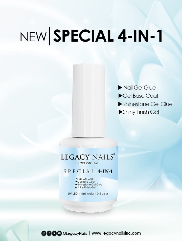 Legacy Nails Professional Special 4-in-1 Finish Gel 0.5 oz Use it as Nail Tip Gel Glue, Rig Stone Gel Glue, Base Coat & Finish Gel Ultra-Shine Finish