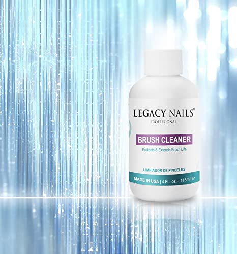 Legacy Nails Brush Cleaner 4 FL OZ – Protects & Extends Brush Life - Solvent-based - Removes Acrylic Residues of Nail Brushes - Protects Bristles from Drying and Falling Out - Acts Quickly & Effectively