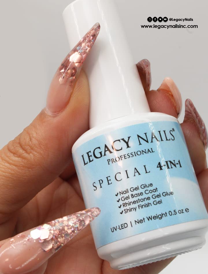 Legacy Nails Professional Special 4-in-1 Finish Gel 0.5 oz Use it as Nail Tip Gel Glue, Rig Stone Gel Glue, Base Coat & Finish Gel Ultra-Shine Finish